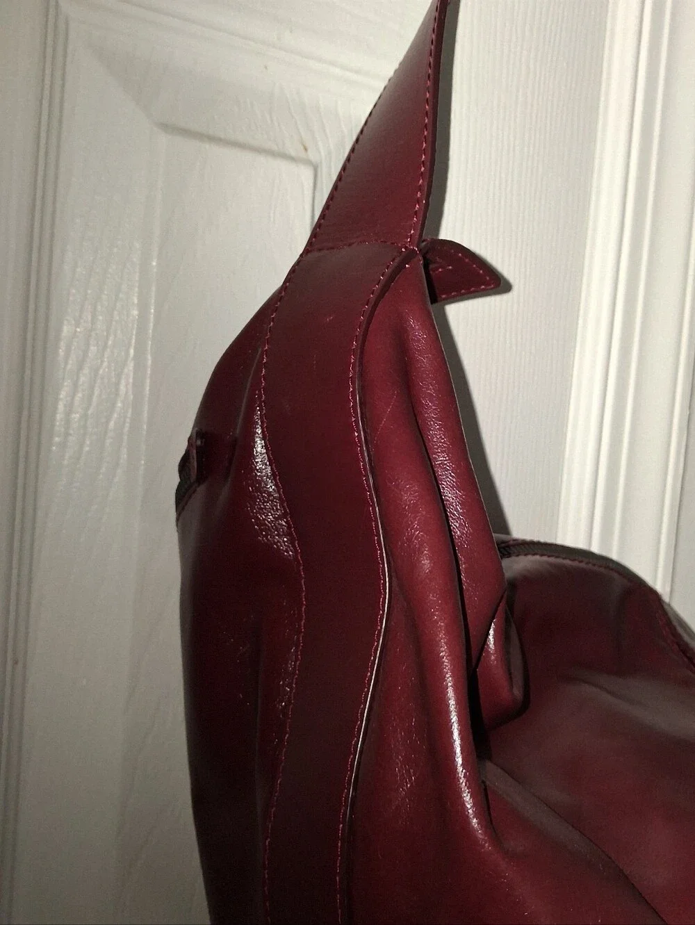 ZARA Large Burgundy Leather Crescent Shoulder Bag Double Buckle Strap Zip  close